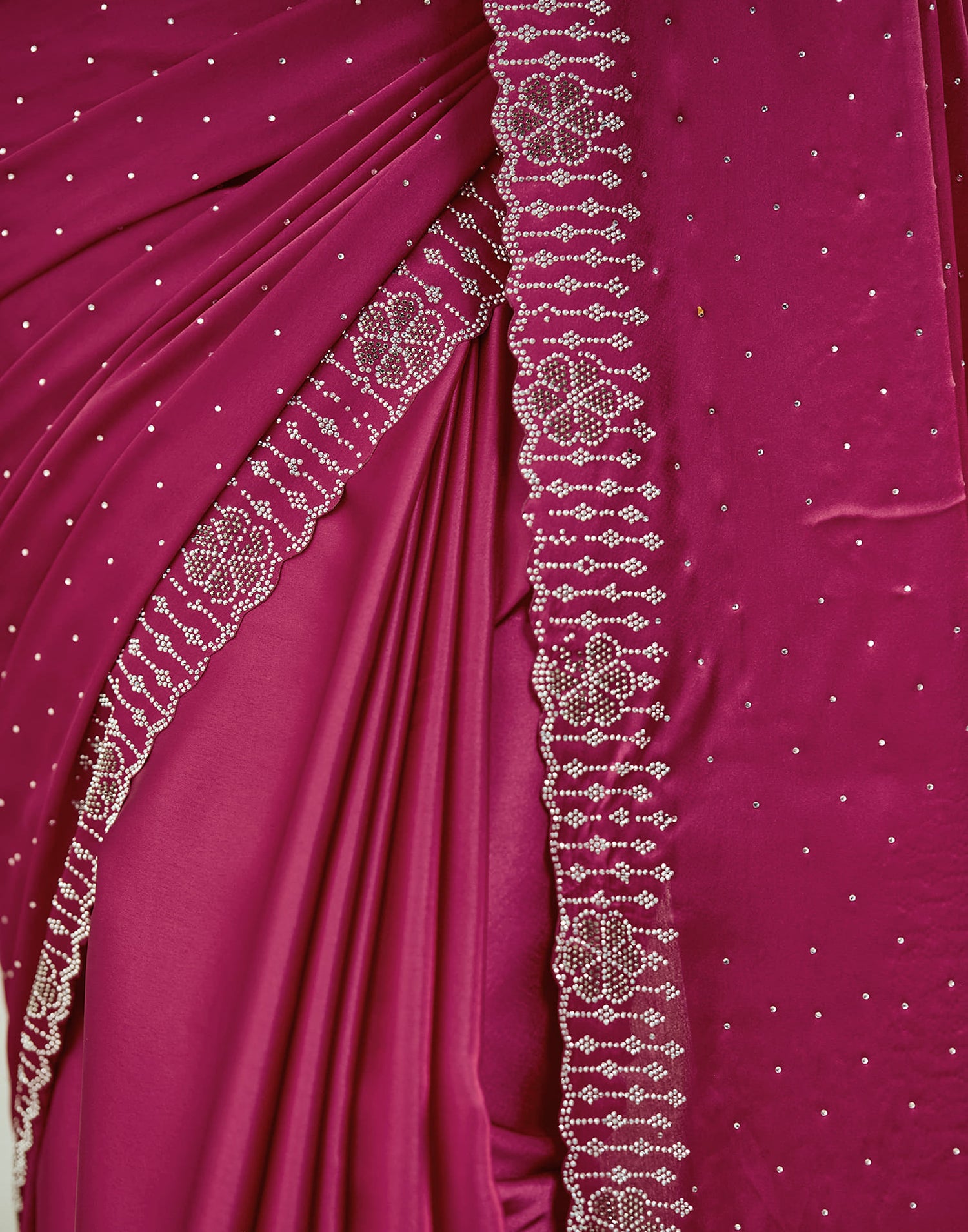 Dark Pink Satin Stone Work Swarovski Saree