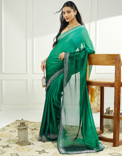 Turquoise Satin Swarovski Embellished Saree