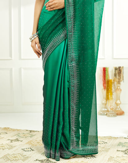 Turquoise Satin Swarovski Embellished Saree