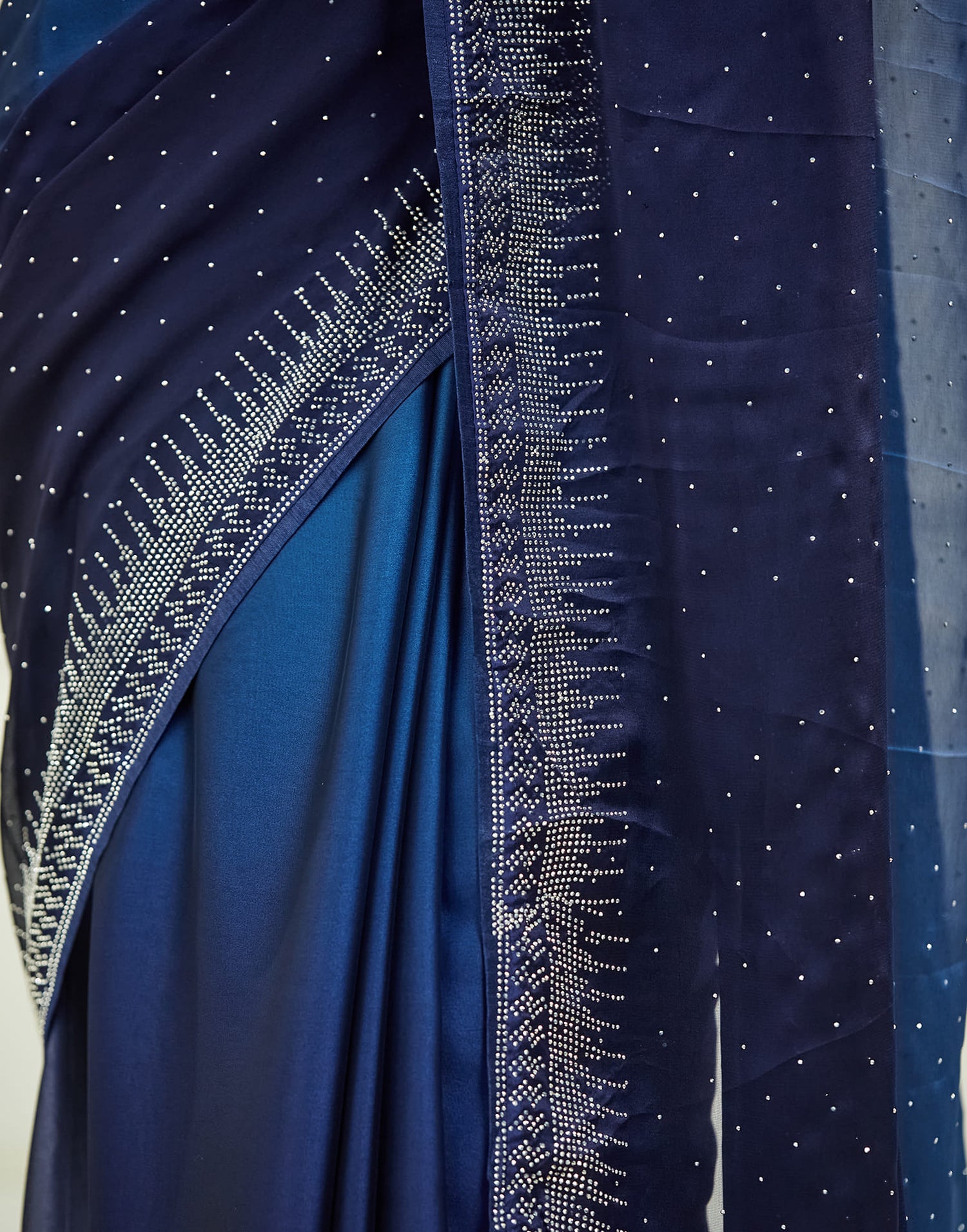 Navy Blue Satin Stone Work Swarovski Saree