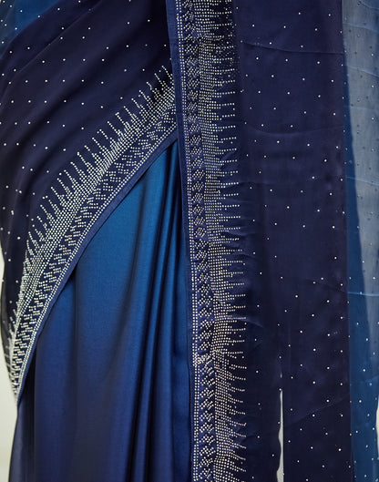 Blue Satin Swarovski Embellished Saree