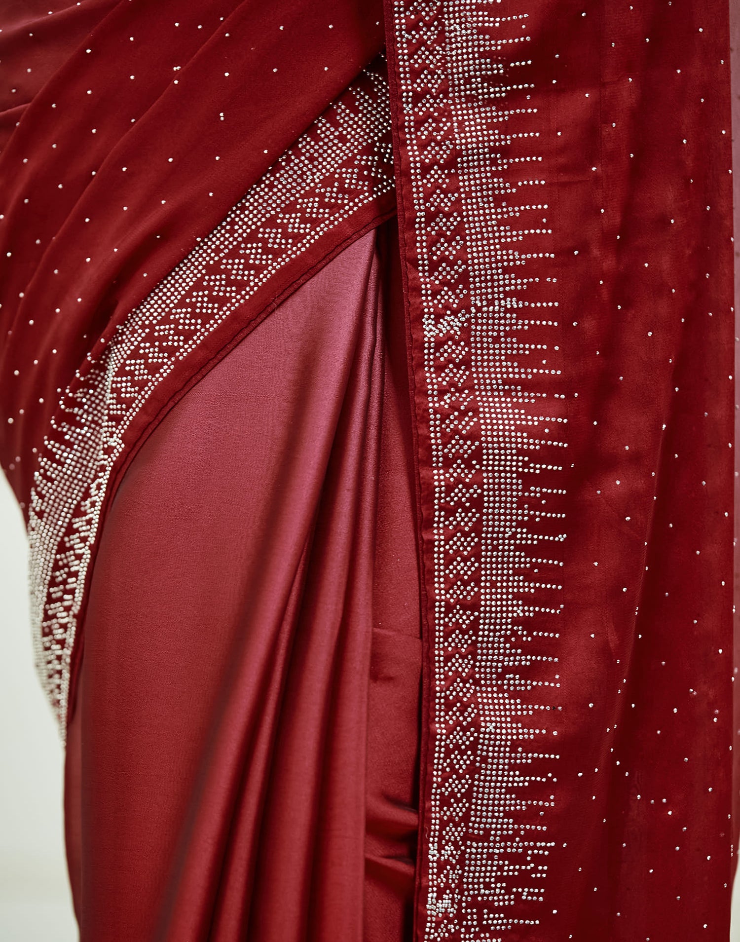 Maroon Satin Stone Work Swarovski Saree