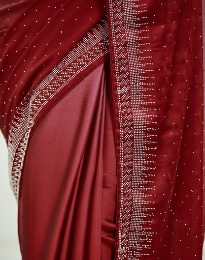 Maroon Satin Swarovski Embellished Saree