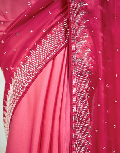 Dark Pink Satin Stone Work Swarovski Saree