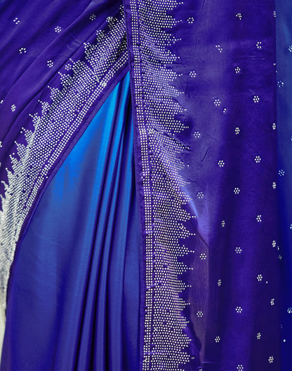 Blue Satin Stone Work Swarovski Saree