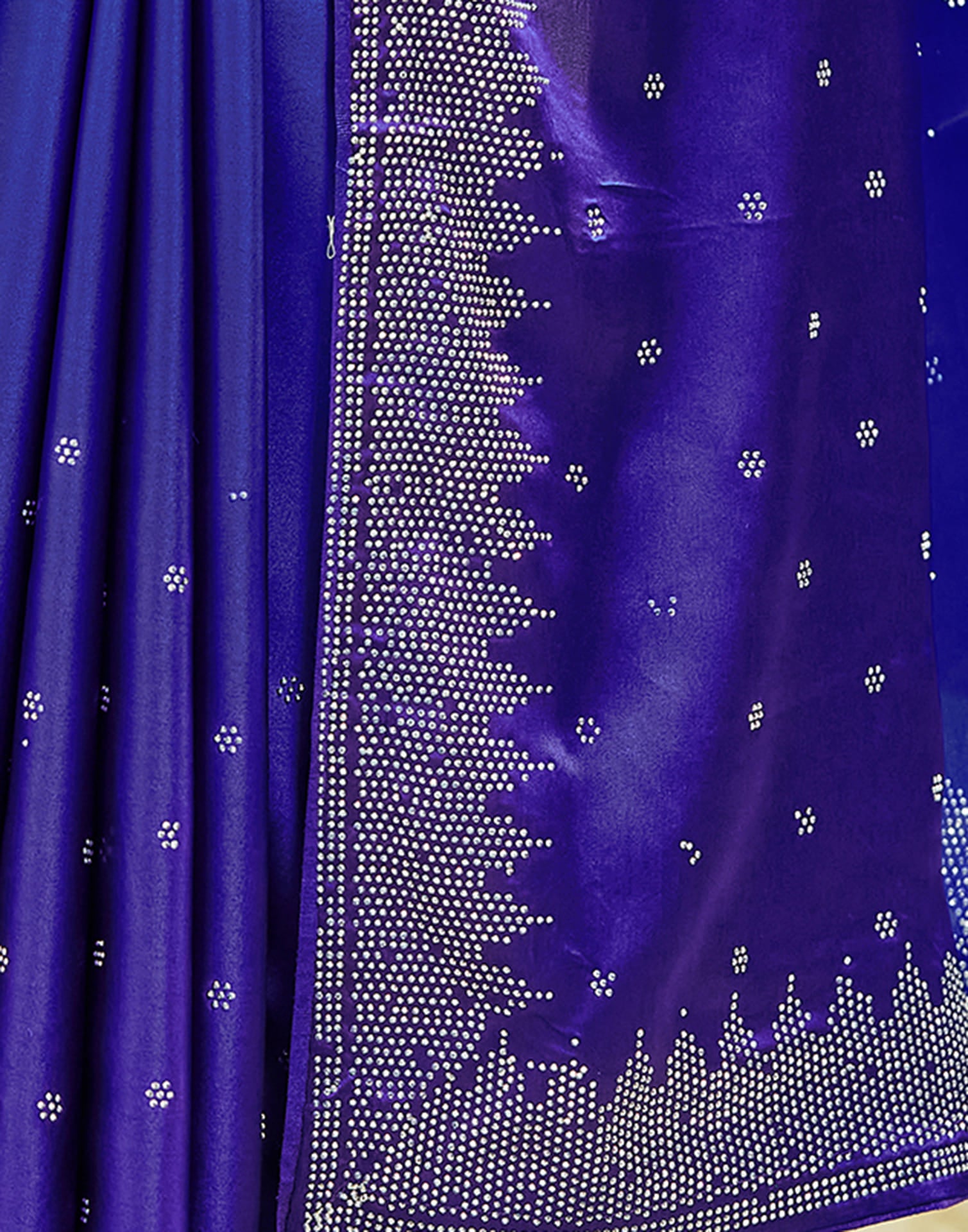 Blue Satin Stone Work Swarovski Saree