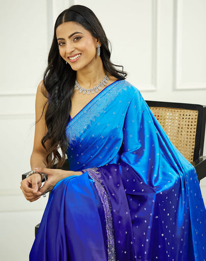 Blue Satin Stone Work Swarovski Saree