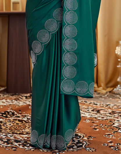 Rama Green Satin Stone Work Swarovski Saree