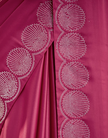 Dark Pink Satin Stone Work Swarovski Saree