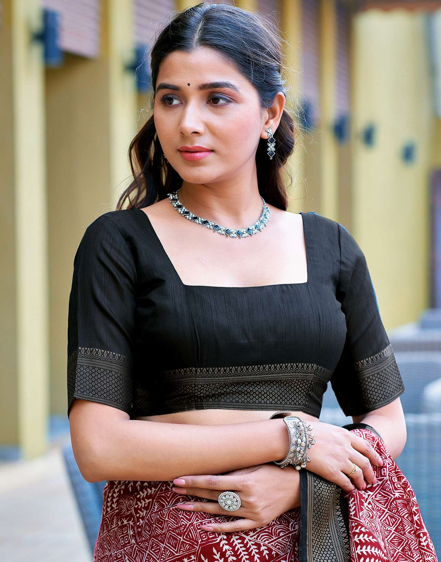 Maroon Printed Cotton Blend Saree