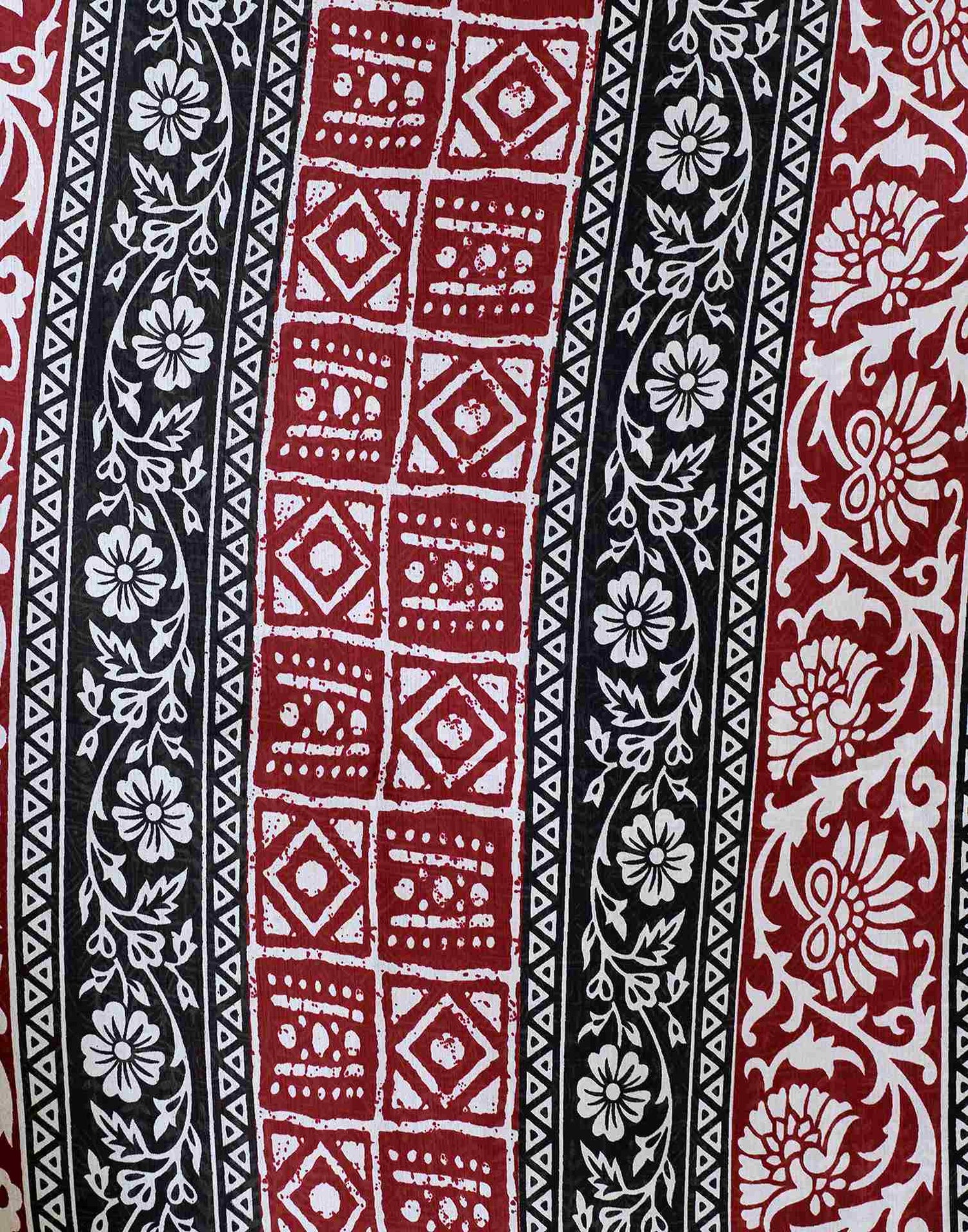 Maroon Printed Cotton Blend Saree