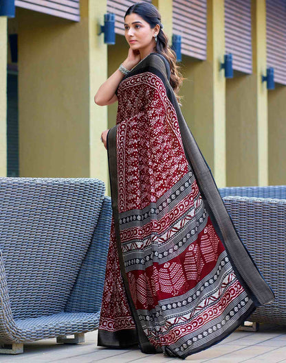 Maroon Printed Cotton Blend Saree