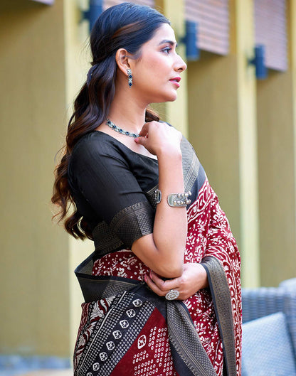 Maroon Printed Cotton Blend Saree