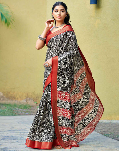 Black Printed Cotton Blend Saree