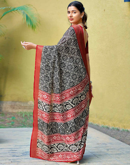Black Printed Cotton Blend Saree