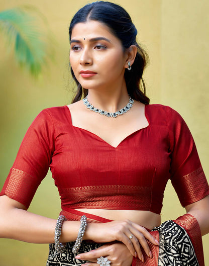 Black Printed Cotton Blend Saree