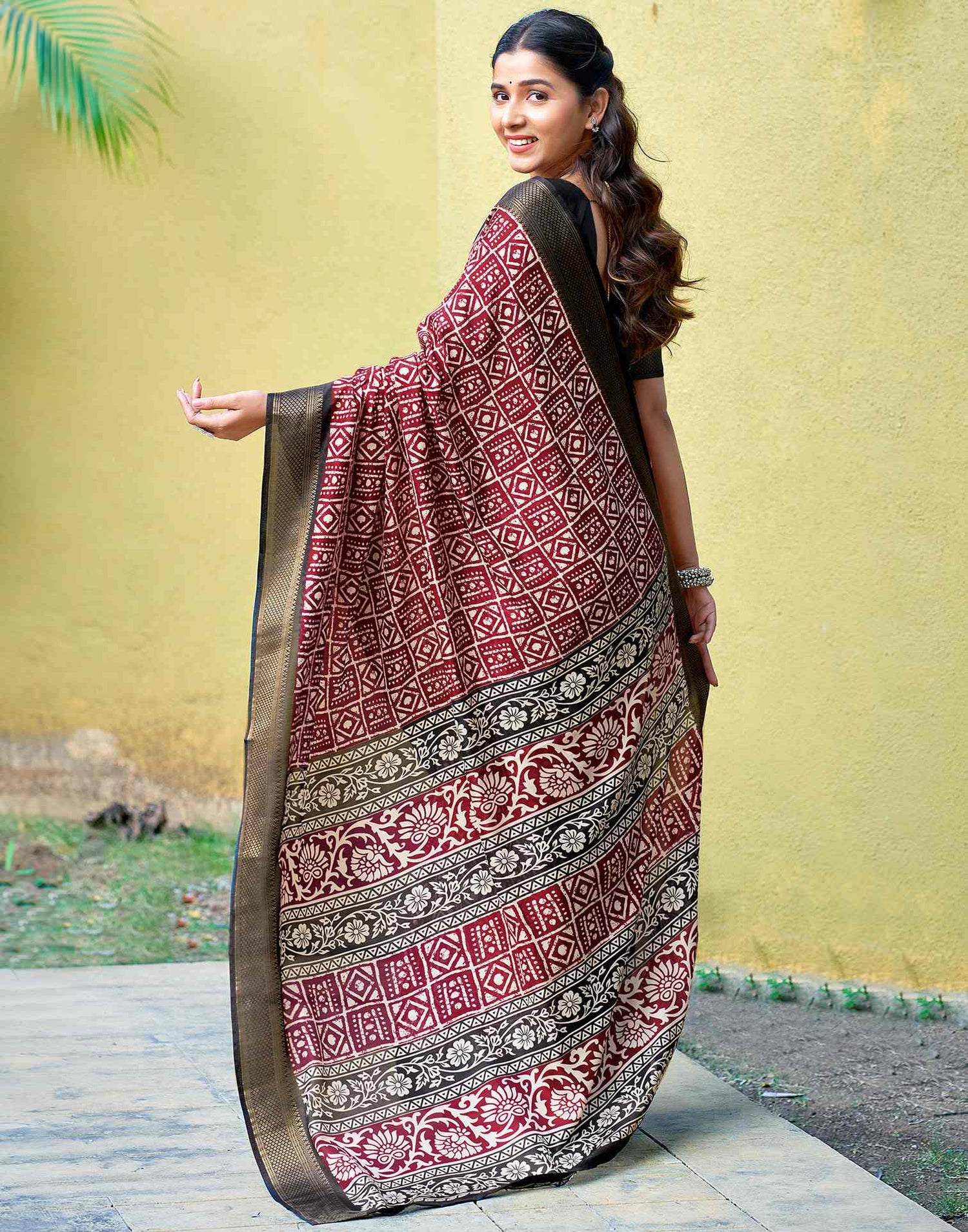 Maroon Printed Cotton Blend Saree
