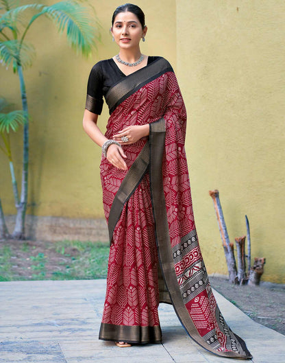Maroon Bandhani Printed Cotton Blend Saree