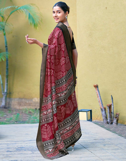 Maroon Bandhani Printed Cotton Blend Saree