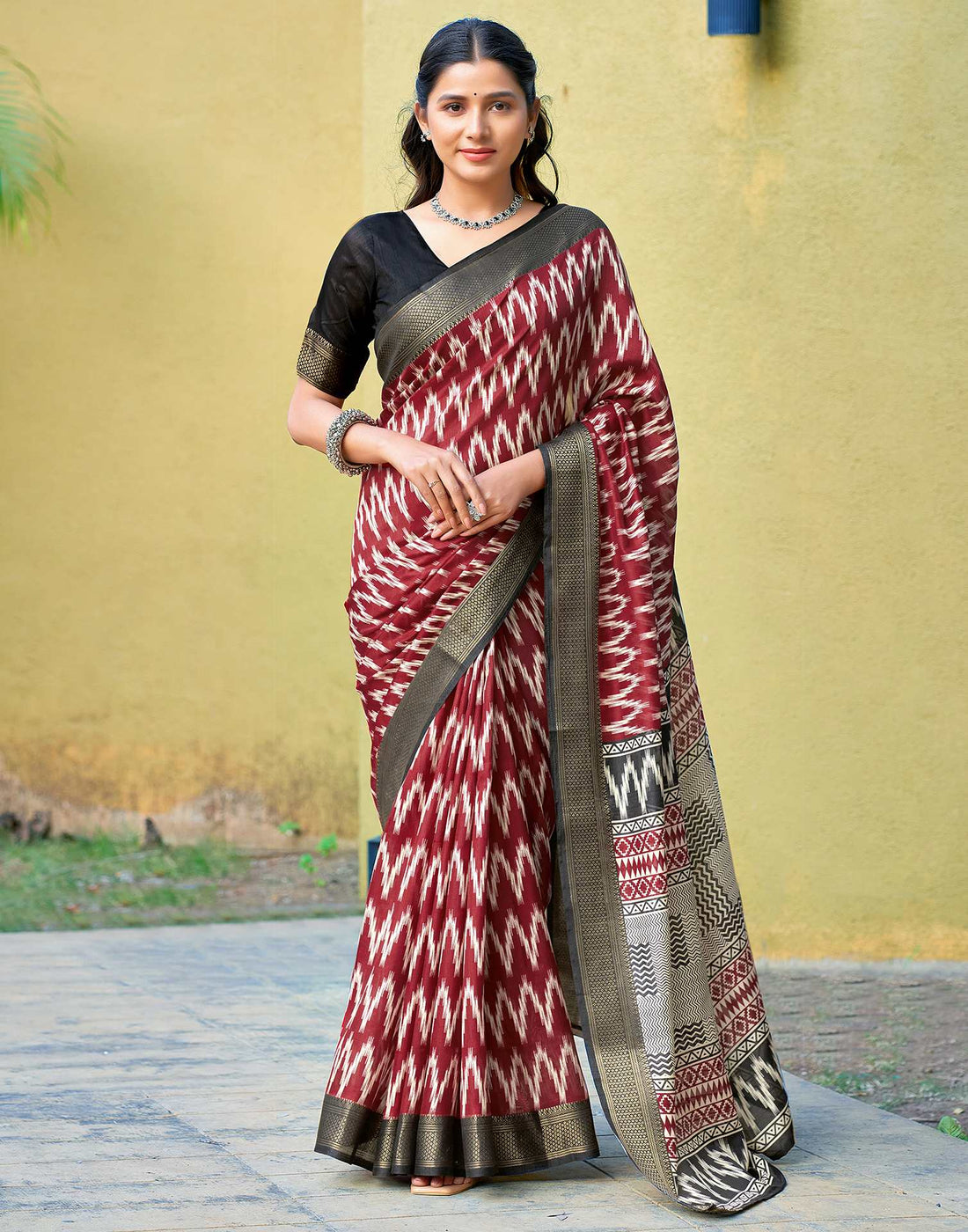Maroon Printed Cotton Blend Saree