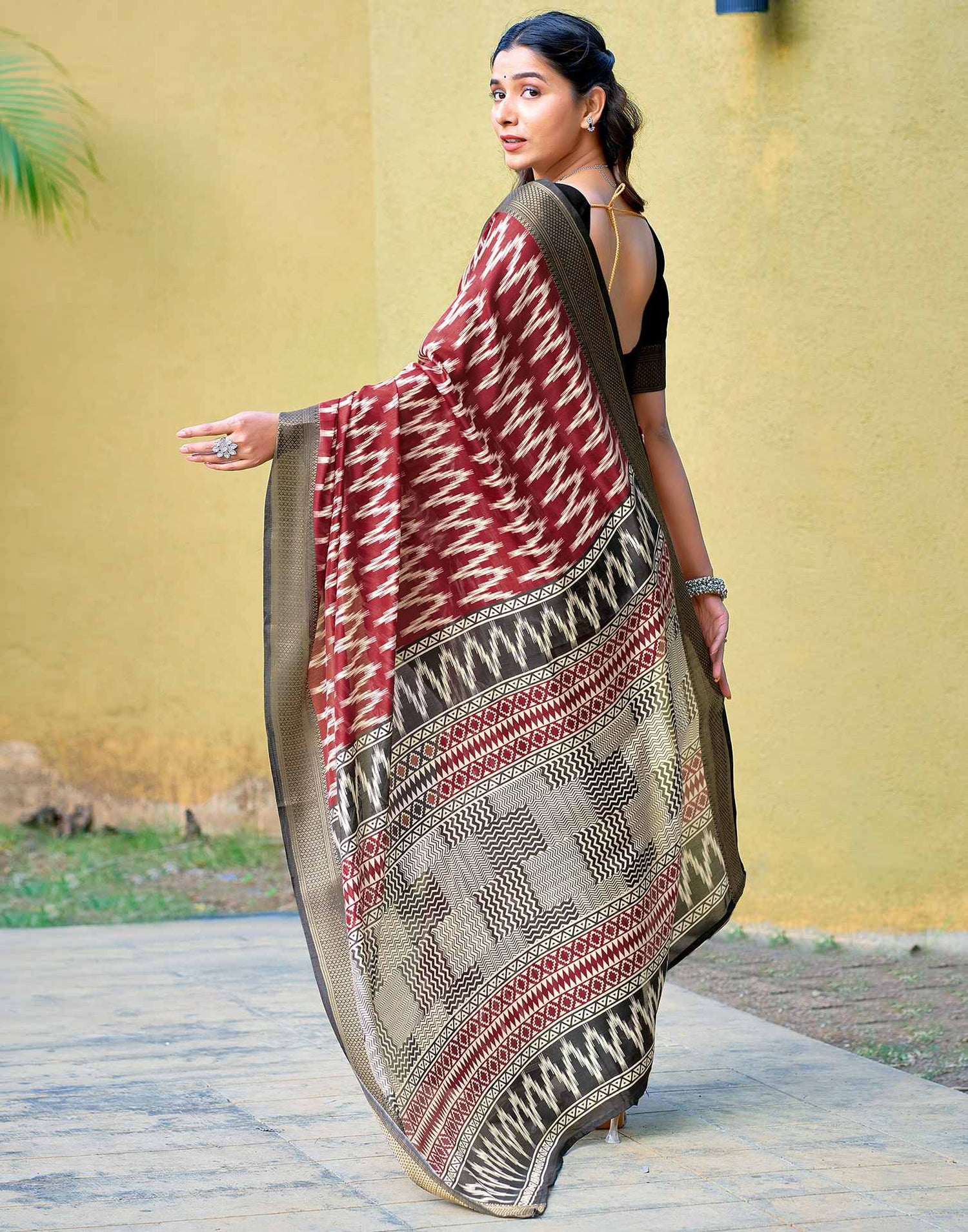 Maroon Printed Cotton Blend Saree