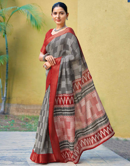 Black Printed Cotton Blend Saree