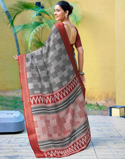 Black Printed Cotton Blend Saree