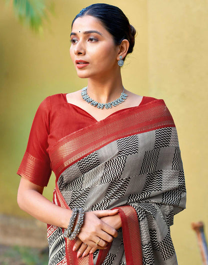 Black Printed Cotton Blend Saree