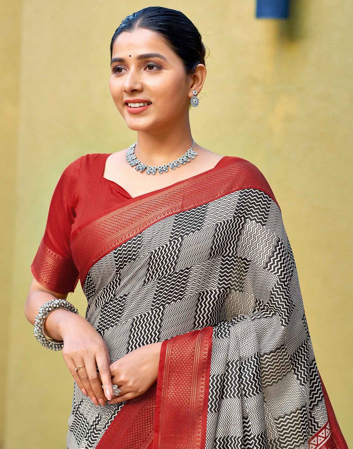 Black Printed Cotton Blend Saree