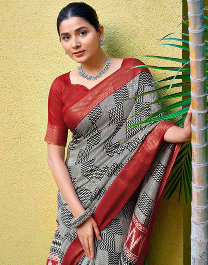 Black Printed Cotton Blend Saree