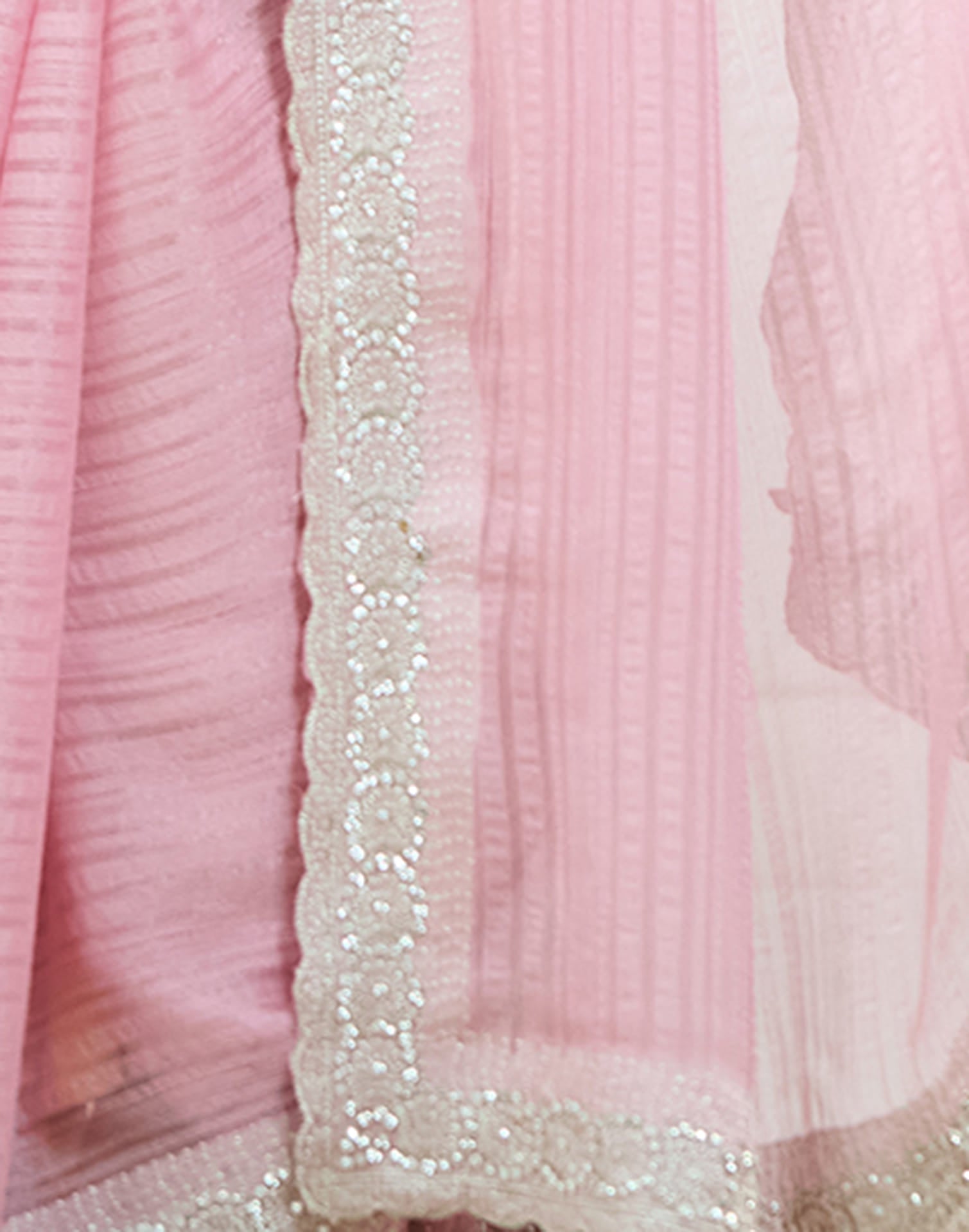 Light Pink Chiffon Self Woven Embellished Saree