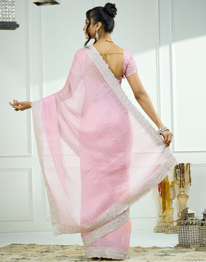 Light Pink Chiffon Self Woven Embellished Saree