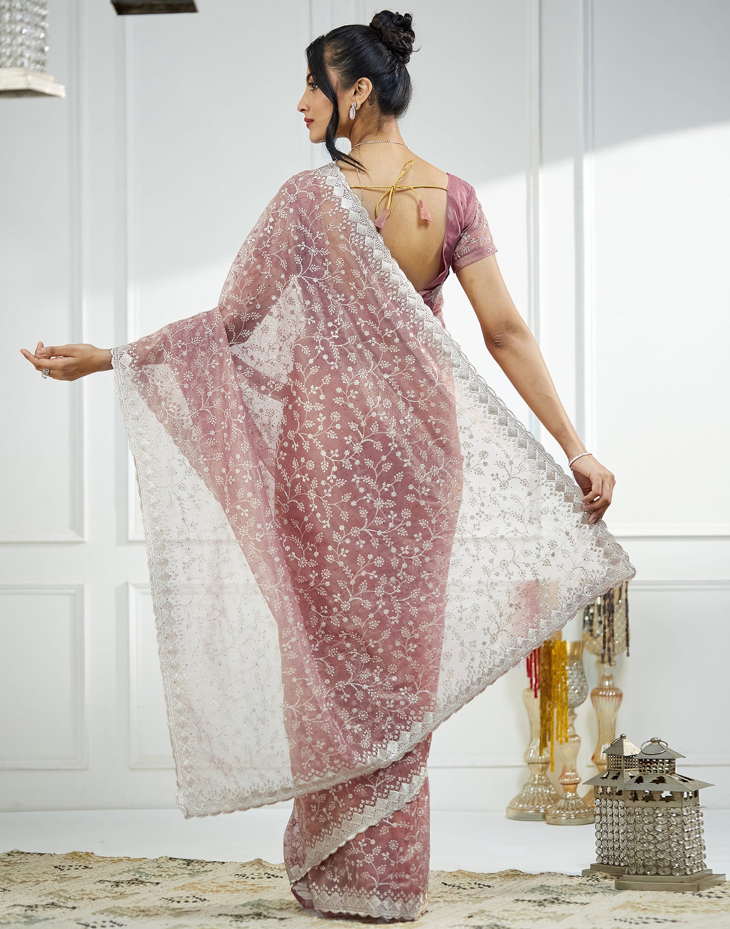 Pink Shimmer Embroidery Embellished Saree