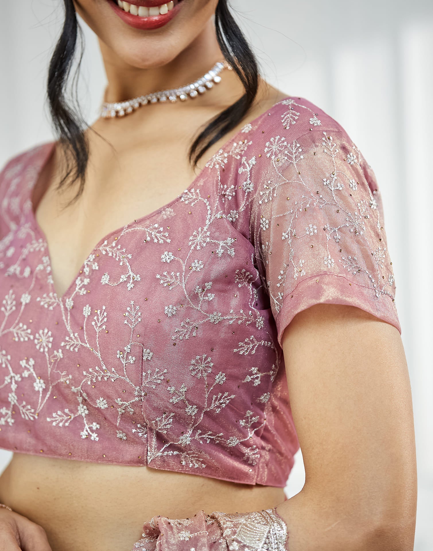 Pink Shimmer Embroidery Embellished Saree