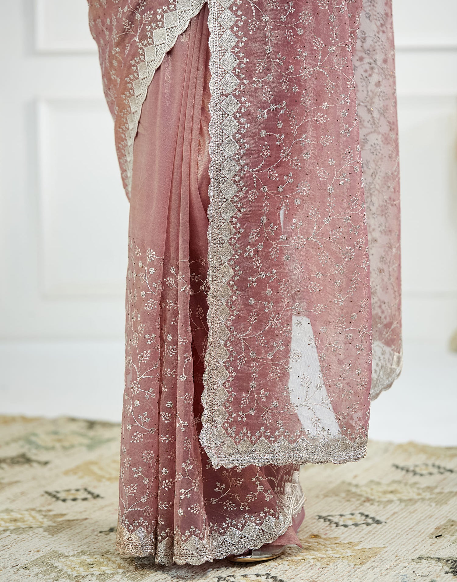 Pink Shimmer Embroidery Embellished Saree