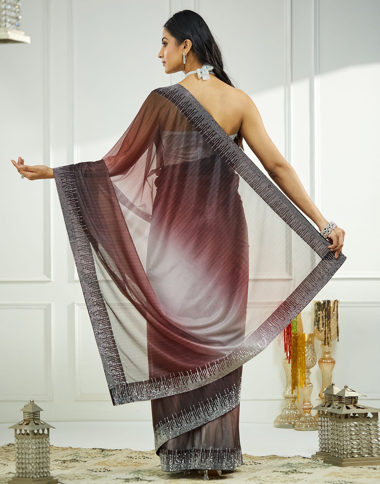 Maroon Shimmer Stone Work Swarovski Saree