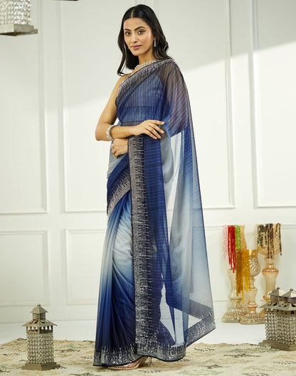 Dark Blue Shimmer Stone Work Swarovski Saree