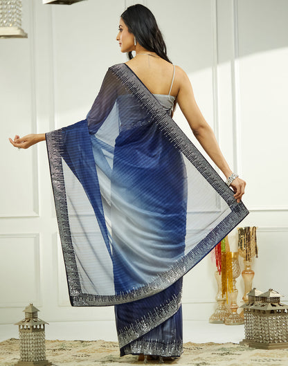 Dark Blue Shimmer Stone Work Swarovski Saree