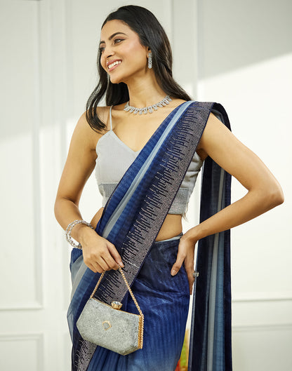 Dark Blue Shimmer Stone Work Swarovski Saree