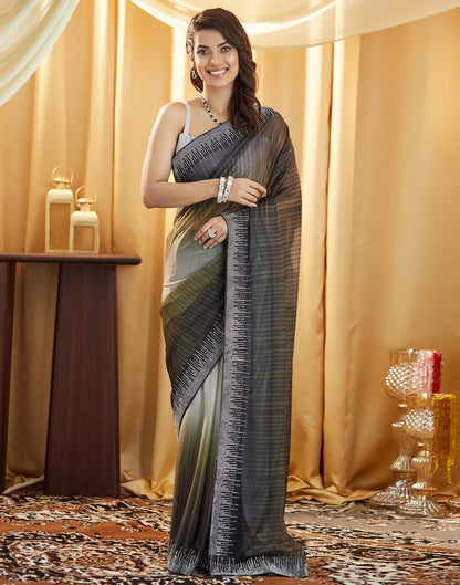 Olive Green Shimmer Stone Work Swarovski Saree