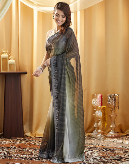 Olive Green Shimmer Stone Work Swarovski Saree