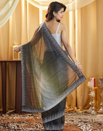 Olive Green Shimmer Stone Work Swarovski Saree