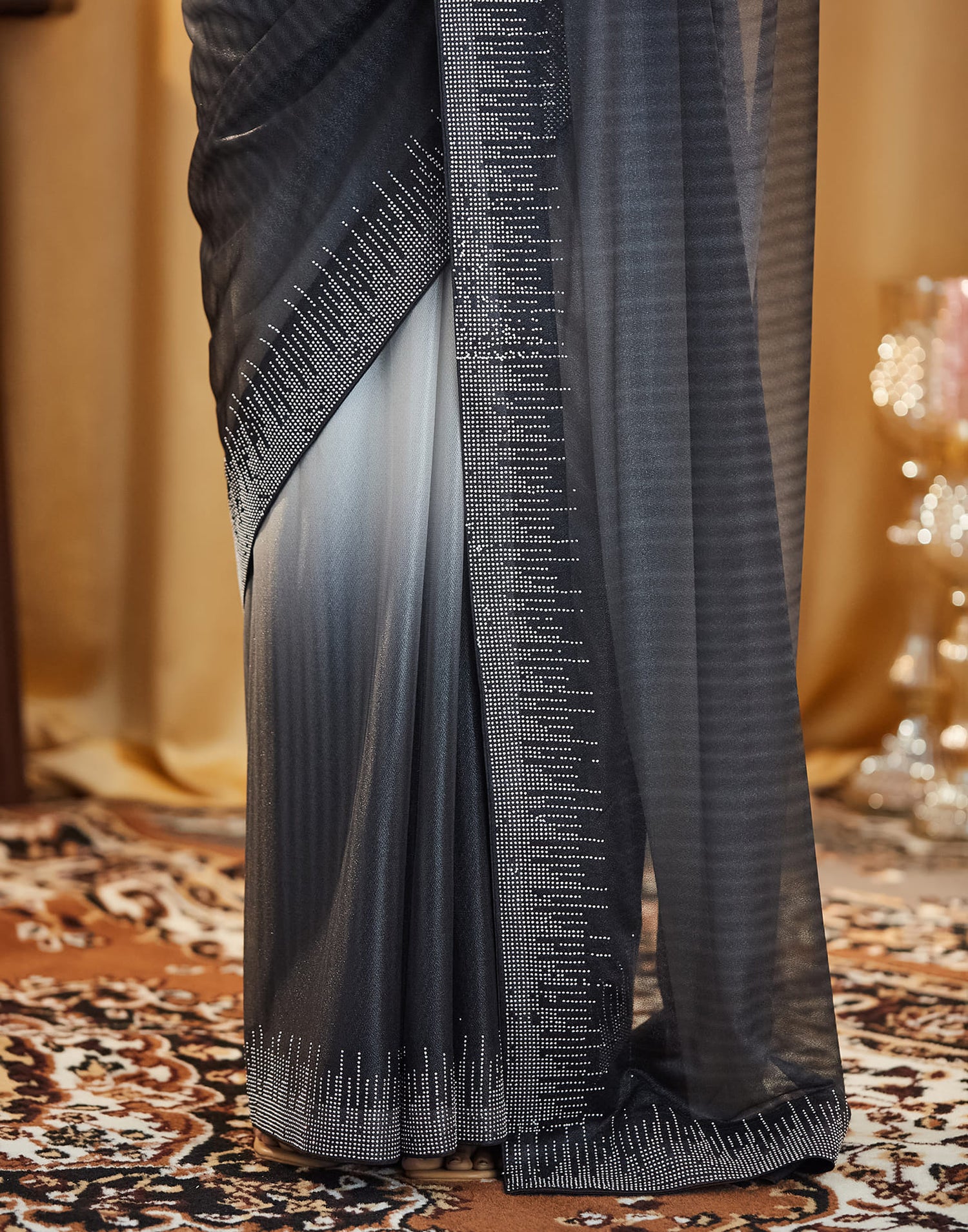 Black Shimmer Stone Work Swarovski Saree