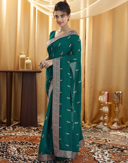 Rama Green Embroidery Georgette Saree