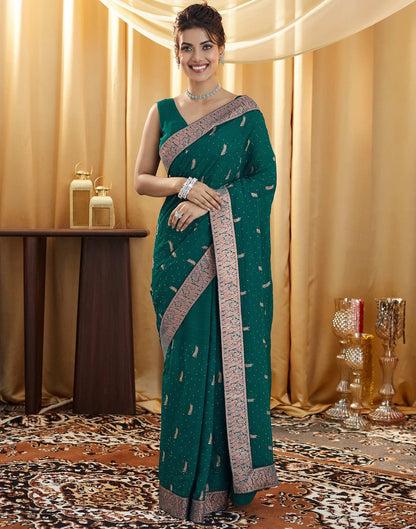 Rama Green Embroidery Georgette Saree