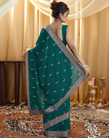 Rama Green Embroidery Georgette Saree