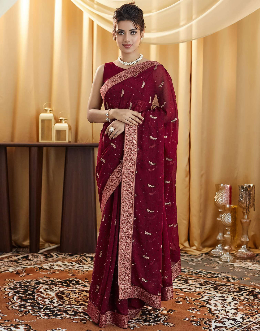 Maroon Embroidery Georgette Saree