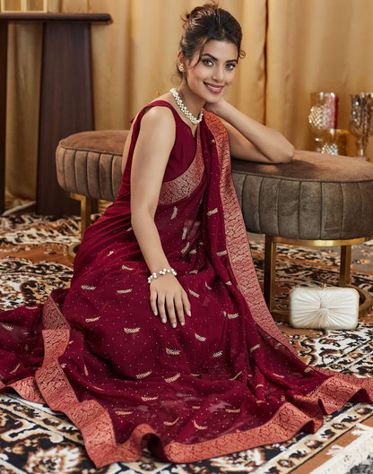 Maroon Embroidery Georgette Saree