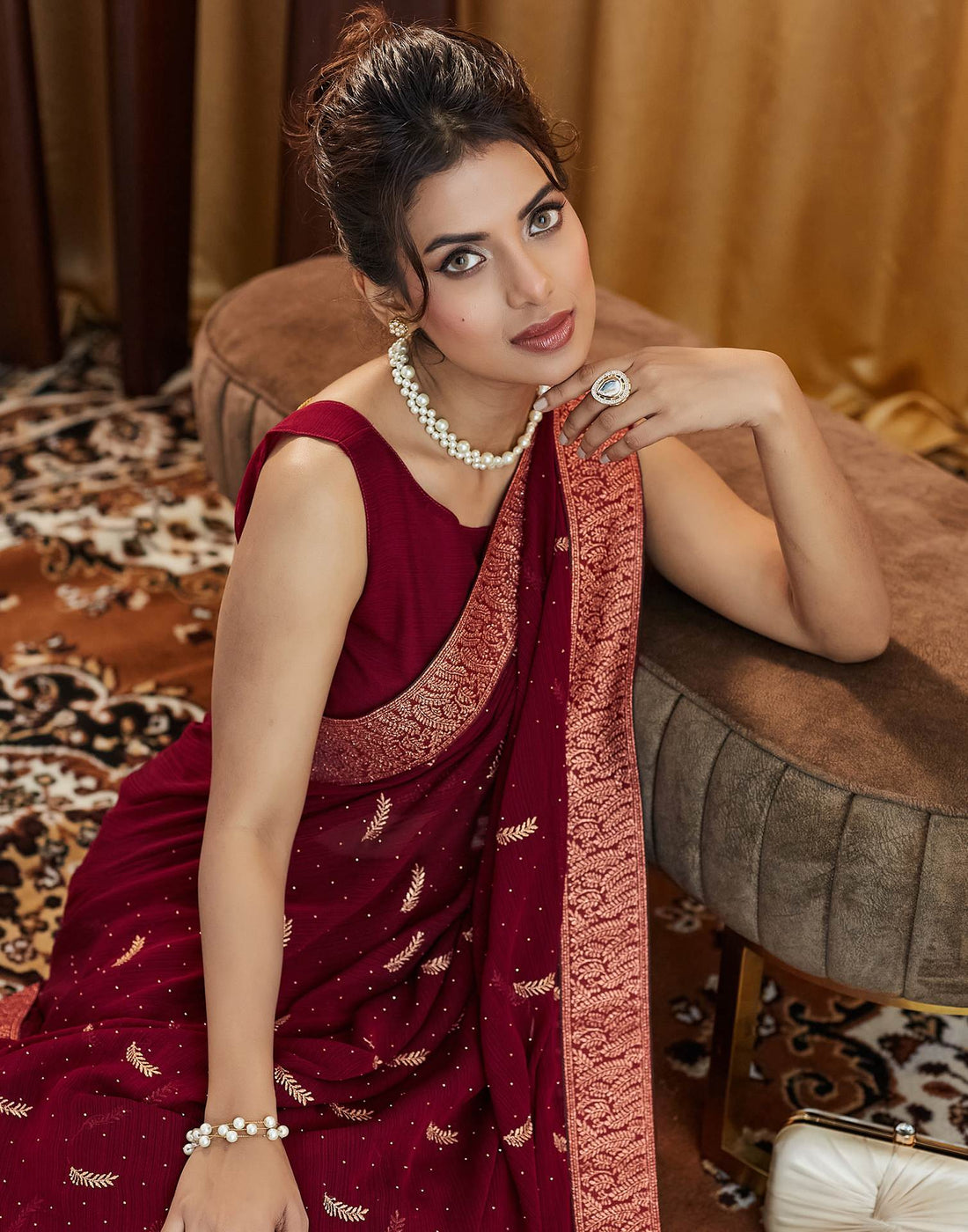 Maroon Embroidery Georgette Saree