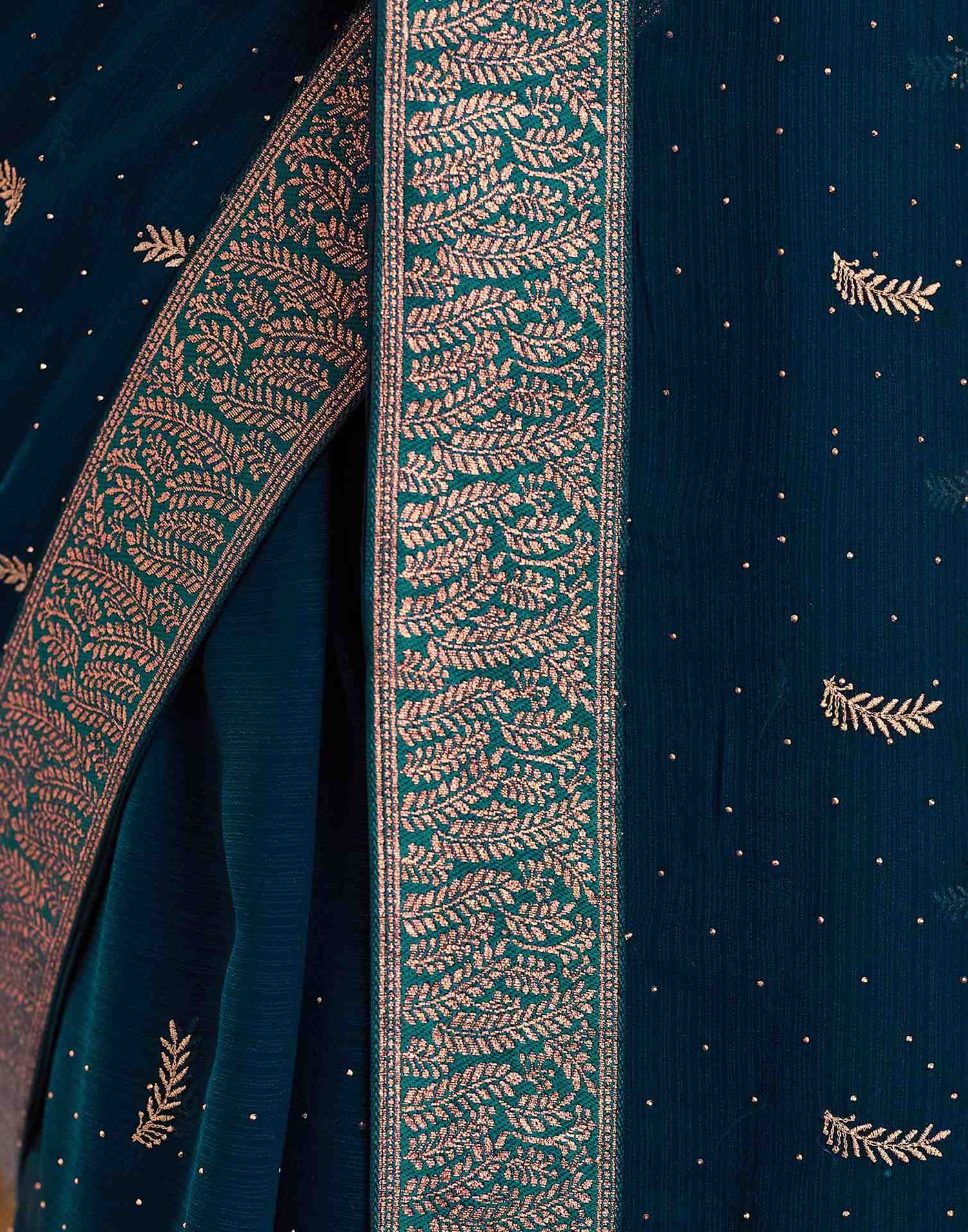 Rama Blue Embroidery Georgette Saree